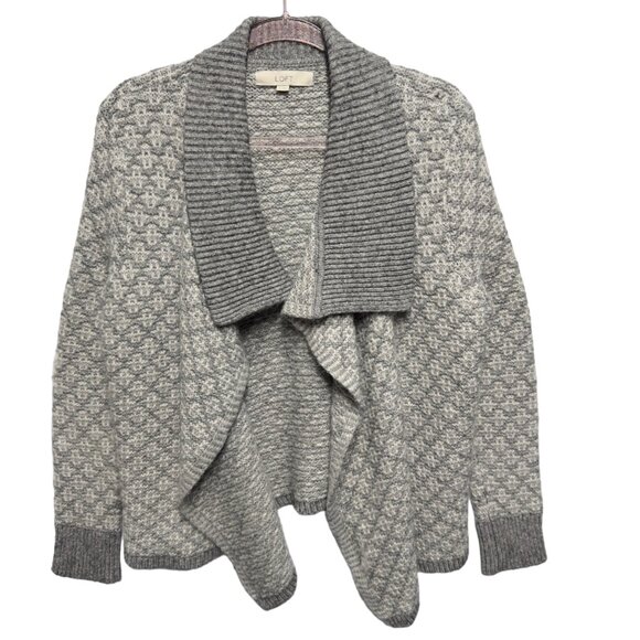 Loft Chunky Thick Knit Fuzzy Plush Sweater Cardigan Jacket Drapey Open Front - Picture 2 of 9